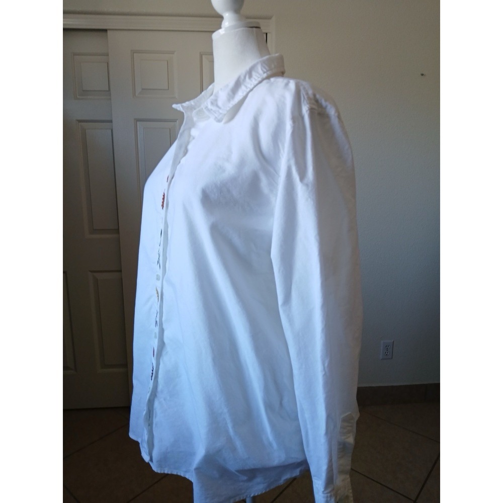 Cherokee Woman 22W White Cotton Embroidered Fall Leaves Button Down Shirt Casual - Picture 6 of 16